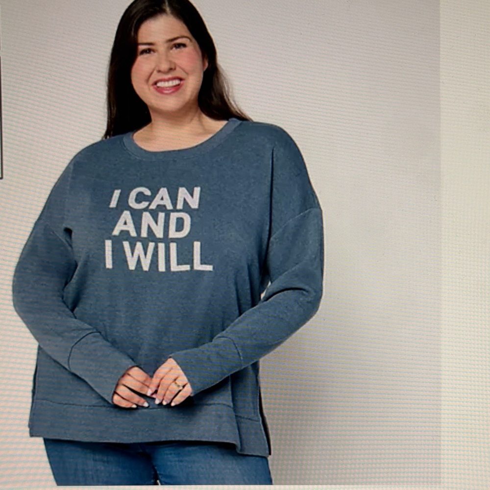 Belle by Kim Gravel Blue "I Can And I Will" Pullover Sweatshirt